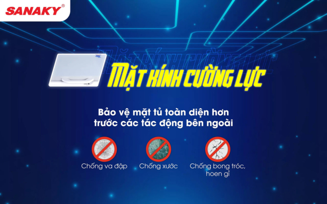 Tủ đông Sanaky VH-5699W2K 365 lít nắp tủ phủ lớp kính cường lực chắc chắn
