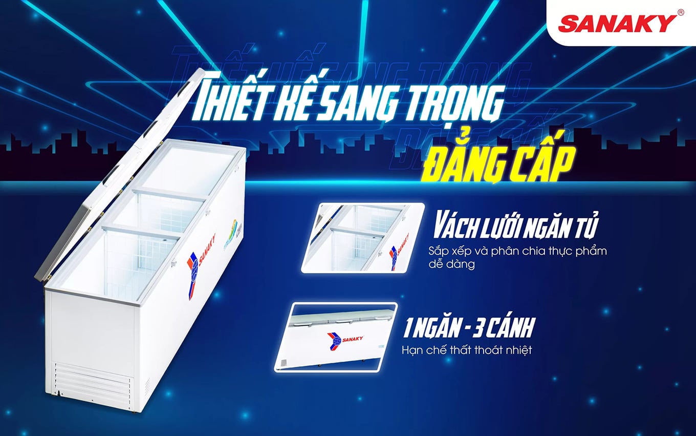 Tủ đông Sanaky VH-1199HYK dung tích 900 lít với thiết kế sang trọng đẳng cấp
