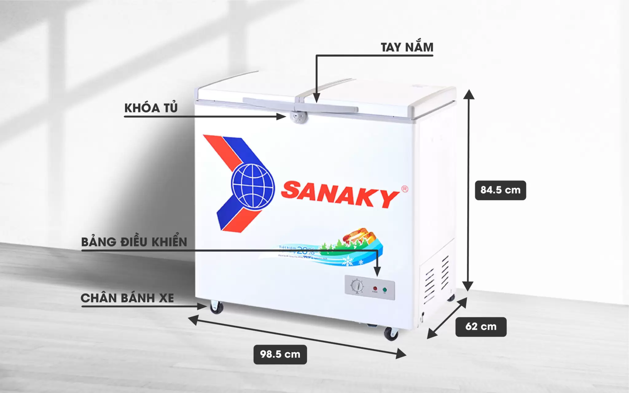 Kích thước tủ đông sanaky VH-2599A1