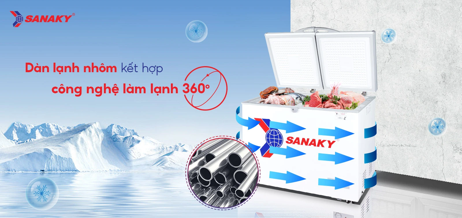 Dàn lạnh nhôm kết hợp với công nghệ làm lạnh 360 độ
