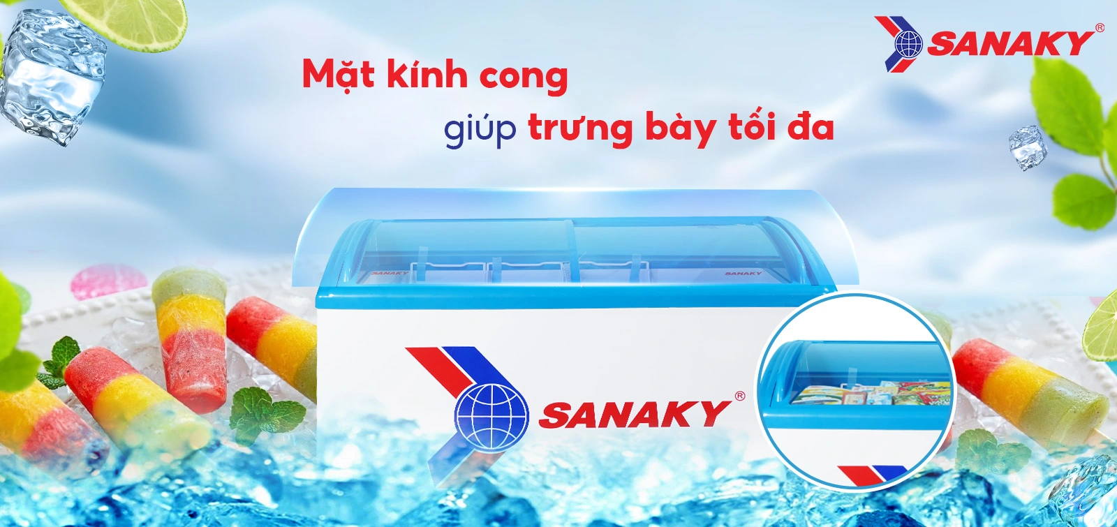 VH-382K được thiết kế với mặt kính cong giúp trưng bài sản phẩm tối ưu